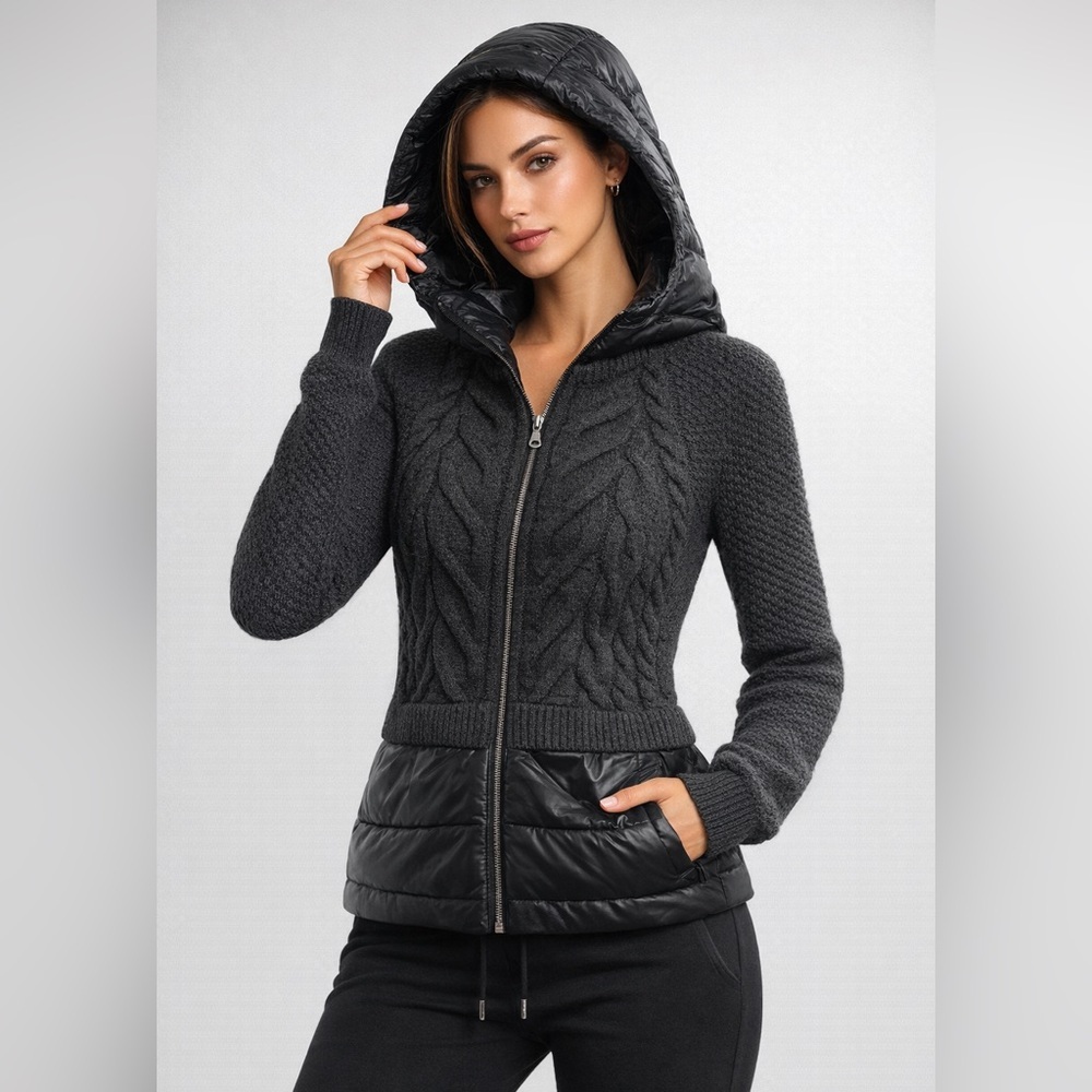 Anatomie Nina Black Knit & Puffer Hooded Jacket XS Utilitycore Quiet Luxury - Picture 9 of 9